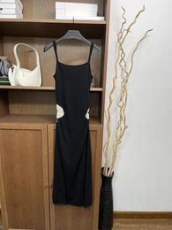 Casual Dresses Top End Women Fashion Black Hand-crocheted Slim Fit Suspender Dress Elegant Lady Slash Neck Off Shoulder Sling A-line