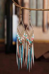 Hippie Women039s Geometric Alloy Long Tassel Dangle Earrings Bohemian Boho Jewelry Colorful Feather Earrings Brincos Bijoux18041792