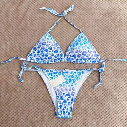 Sexy bikini swimsuit swimming suit for women luxury blue leopard 3D print designer swimwear swim suit hot spring bathing suits summer beach maillot de bain