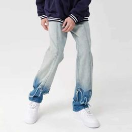 s 2023 Y2K Fashion Washed Blue New Jeans Kpop Baggy Pants Men Clothing Korean Casual Women Patchwork Denim Trousers Pantalon Homme J240507