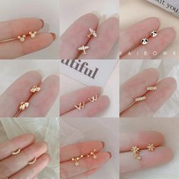 Stud Earrings 925 Silver Needles Plating 14k Gold Simple Mini Small W Butterfly Women Korean Sweet Student Teen Jewellery Accessories