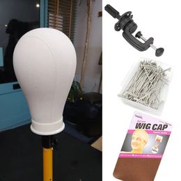 Canvas Wig Head Wig Stand 21-24inch Mannequin Head for Hairstyling Displaying Making Wig Stand With Head Wig Supports Holder 240507