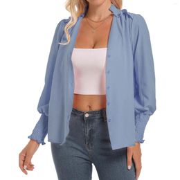 Women's Blouses 2024 Shirt Spring And Summer Fashion V Neck Button Placket Elegant Temperament Long Sleeve Solid Colour Blouse