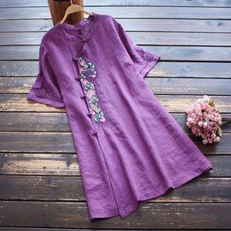 Ethnic Clothing Retro Embroidery Qipao Shirt Cotton Linen Women Fashion Chinese Style Vintage Tops Loose Tang Suit Blouse Oriental 4XL