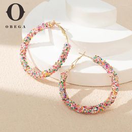 Hoop Earrings Obega Cute Candy Colour Hanging For Women Trendy Big Size Pink Golden Women's Jewellery Gift 2024