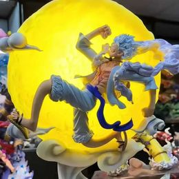 Action Toy Figures 28cm One Piece Anime Figure Gear 5 Luffy Figures Moon With Led Nika Luffy Statue Pvc Gk Room Collectble Doll Christmas Toy Gifts T240506