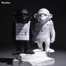 Sculptures Arsthec Banksy Gorilla Resin Street Art Craft Sculpture Black&White Monkey Home Decoration Living Room Cabinet Indoor Figurines