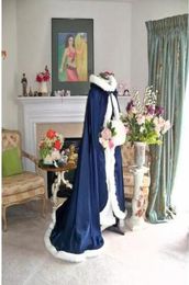 2018 New long bridal jacket Winter Fur Bridal Jacket Hooded Cape Shawl Wrap Fur Trim Cloaks For Wedding Bride Shurg floor length9539850