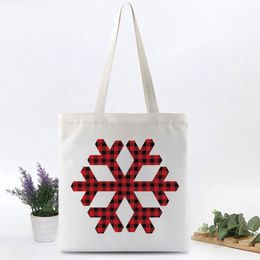 Eco Friendly Reusable Deer Snowflake Christmas Shopping Bags Party Favour Handbags Grocery Canvas Shoulder Storage Tote Bag Business Holiday Gift TH0082