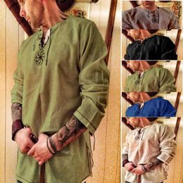 Men's Polos Spring/Summer Mens Long sleeved Linen Shirt Linen Clothing Cotton Linen Japanese Fashion Big T-shirt Street MensL2405