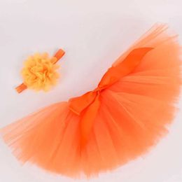 tutu Dress Orange Solid Baby Girls Fluffy Tutu Skirt Headband Set Newborn Photo Prop Costume Infant Birthday Fall Tulle Tutus For 0-12M d240507