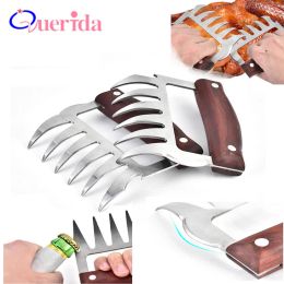 Tools 2 Pcs/Set Stainless Steel Bear Claw Wooden Handle Meat Divided Tearing Flesh Multifunction Meat Shred Pork Clamp BBQ Tool