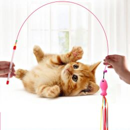 Toys Hot Sale Steel Wire Teasing Cat Stick New Butterfly Colourful Turkey Feathers Fish Cute Bell Playing Toys Supplies