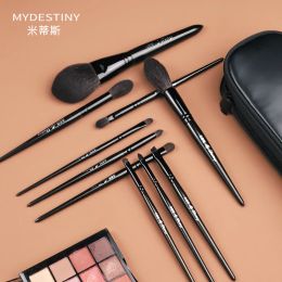 Brushes MyDestiny Black Pearlized Makeup Brush Set 10 Pcs Natural Animal Hair Brush Include Eyeshadow Brush Powder Brush Lip Brush