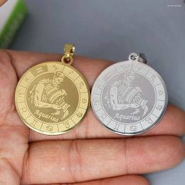 Pendant Necklaces 2Pcs/lot Zodiac Sign Aquarius Amulet Astrology For Necklace Bracelets Jewelry Crafts Making Findings Stainless Steel