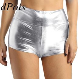 Women's Shorts Fashion Women Shiny Metallic High Waist Sexy Slim Summer Pants Elastic Adult Female Cheer Dance Party Clubwear