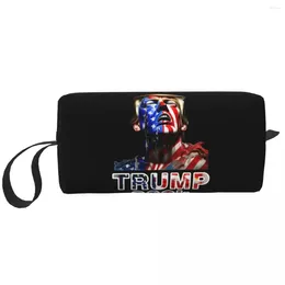 Cosmetic Bags Travel Trump 2024 MAGA Toiletry Bag Fashion America Flag Makeup Organizer Women Beauty Storage Dopp Kit Case