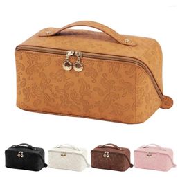 Storage Bags Travel Toiletry Bag Faux Leather Multi Compartments Wash Printed Cosmetic Oblong Shape Makeup Pouch