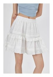 Skirts White Pleated Skirt Women Lace Elastic Waist Party Mini A-line Skrit Summer 2024 Holiday Wear