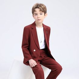 Children's Suit Suit Boys Handsome Walking Photography Performance Clothes British Casual Small Suit (Jacket + Trousers + Brooch + Necklace)