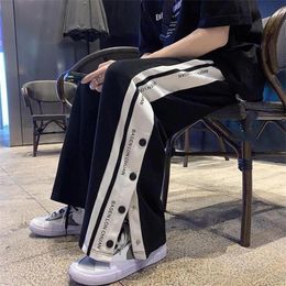 Y2k Style Wide Leg Pants Straight Trousers High Street Casual Loose Side Button Sweatpants Vintage Womens Pants Streetwear 240507