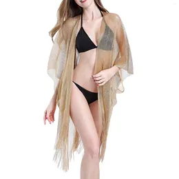 Ladies Silk Scarf Summer Sheer Shawl Bandana Holiday Beach Sunscreen Wrap Irregularity Mesh Tassel Patchwork Swimsuit Cover Up