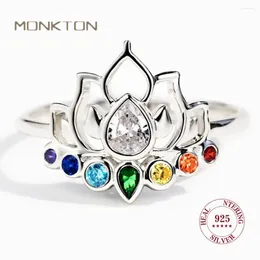 Cluster Rings Monkton Original 925 Sterling Silver 2024 Lotus Flower Boho Colourful Engagement For Women Fine Jewellery Gift