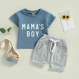 Clothing Sets Toddler Baby Boys Summer Clothes Set MAMA S BOY Outfits 2 Pieces Short Sleeve Pullover T-Shirt Tops Elastic Waisted