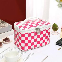 Storage Boxes Makeup Organiser Set Cheque Print Cosmetic Bags With Zipper Closure Capacity Portable Pouches For Travel Business Trip