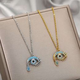 Fashion Evil Pendants Necklaces for Women 2024 Goth 14k Yellow Gold Choker Necklace Vintage Turkish Eye Neck Chains Jewelry 6743