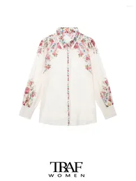 Women's Blouses -Women's Floral Print Shirts Semi Sheer Long Sleeve Button-up Tops Female Chic Fashion