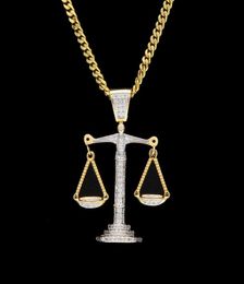 Iced Out Zircon Balance Libra Scale Pendant Silver Gold Copper Material Mens Hip hop Necklace Chain4866959