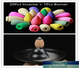 20Pcs Mix Backflow Incense Cones With Incense Burner Colourful Fragrance Triple Scent Potpourri Flow Backwards Indoor Spices1268155