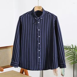 Men's Casual Shirts Nw Business Fashion Korean Version Simple Pure Cotton Gentleman Crisp Striped Work High-end Lapel Long Sleeve Shirt