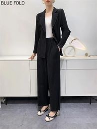 Women's Two Piece Pants 2 Button Pleated Suit Coat Comfortable Casual Slim Long Sleeve Design Sense Spring Autumn