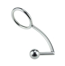 40mm 45mm 50mm For Choose Anal Plug Ball On Angled Butt Hook With Penis Ring Fetish Cock Stainless Steel Adult Sex Toys Y1907162421354