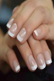 False Nails Summer Short Natural Nude White French Nail Tips Fake Gel Press on Ultra Easy Wear for Home Office 0616322W8374053