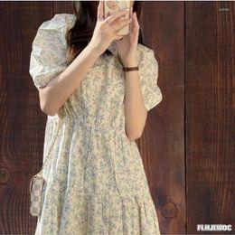 Party Dresses 2024 Summer Cute Sweet Girls Women Short Sleeve A Line Retro Vintage Korea Japanese Style Ruffles Floral Robe Long Dress