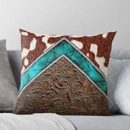 Pillow Western Cowgirl Pattern Cowhide Turquoise And Tooled Leather Throw Child Ornamental Pillows For Living Room