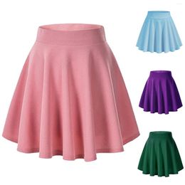 Skirts For Women Plus Size Solid Candy Color Flared Casual Skating Light High Waisted Pleated Skirt Women'S Clothing Trend 2024