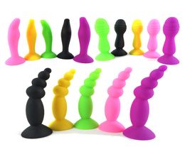 5 Colours Anal Dildo Suction Beads Butt Plug Stopper GSpot Stimulate Anal Sex Toys For Women Male Masturbator1417100