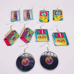 Dangle Earrings Retro Nostalgic Game Console Radio Record Acrylic Tape Print Hanging Women's For Women