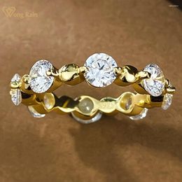 Cluster Rings Wong Rain 18K Gold Plated 925 Sterling Silver Round Cut Lab Sapphire Gemstone Ring For Women Wedding Band Fine Jewellery