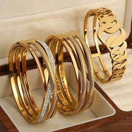 AENSOA 316L Stainless Steel Hollow Geometric Wide Cuff Bangle Bracelets for Women Trend 18K Gold Plated Jewelry Gift Pulsera 240507