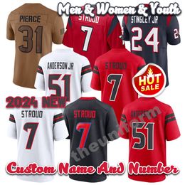 2024 Custom 7 C.J. Stroud Men Womens Youth Football Jerseys 51 Will Anderson Jr 24 Derek Stingley Jr 31 Dameon Pierce 5 Jalen Pitre Football Jersey Size S-5XL