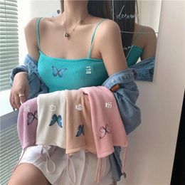 Women's Tanks Knitted Camisole Vest Women Undershirt For Summer Slim Short Sleeveless Butterfly Print Top