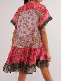 Casual Dresses Women Summer Bohemian Style Mini Dress Floral Print Short Sleeve V-Neck For Casualwear Beachwear
