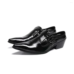 Casual Shoes High Quality Buckle Genuine Leather Men'S Slip On Pointed Toe Black Men Big Size 47