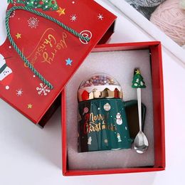 Mugs Christmas Gift Ceramic Animal Cup Set Mug Tree Santa Snow Globe Cocoa Chocolate With Spoon Lid