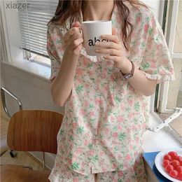 Women's Sleepwear Korean style pajamas womens pajamas shorts set floral pajamas casual and cute summer two-piece set pleated evening dress home set WX